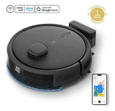 foto de Robô Aspirador de pó 4 em 1 Electrolux Wi-Fi MOP Passa Pano Seco e Úmido até 1h40 de Bateria App Mapeamento Laser Inteligente Alexa e Conectividade Google Home Experience sensor Antiqueda ERB60 Bivolt