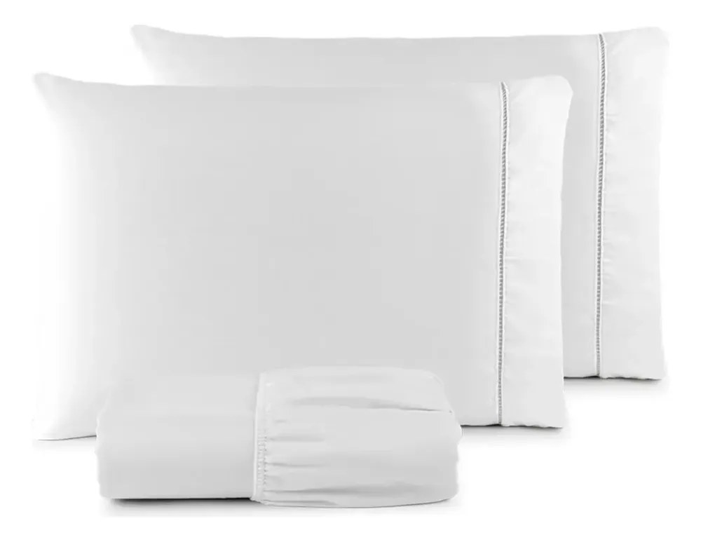 Jogo De Lençol 400 Fios Queen Branco Liso 3 Peças Com Elástico Padrão Hotel