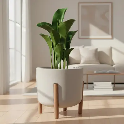 foto de Vaso De Planta Com Pé De Madeira Decoração Moderna Para Casa