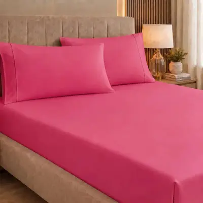 foto de Jogo De Lençol Queen 3 Peças 400 Fios C/ Elástico Hotel Pink Liso