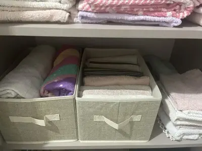 foto de Kit 2 Caixa Organizadora Dobrável Multiuso Guarda Roupa Alça Bege