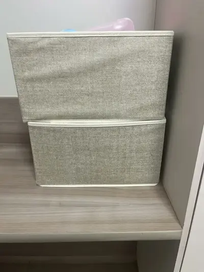 foto de Kit 2 Caixa Organizadora Dobrável Multiuso Guarda Roupa Alça Bege