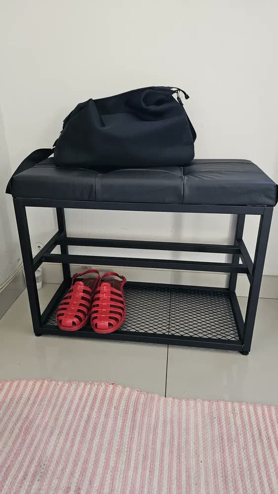 foto de Banco Sapateira Estofado Industrial Aço Preto 60cm Estudio Steel