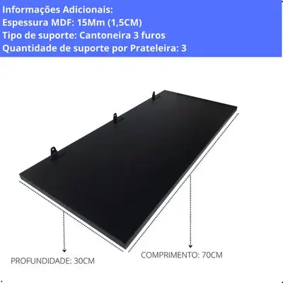 foto de Prateleira Flutuante MDF 70x30 cm Enigmalar Preto
