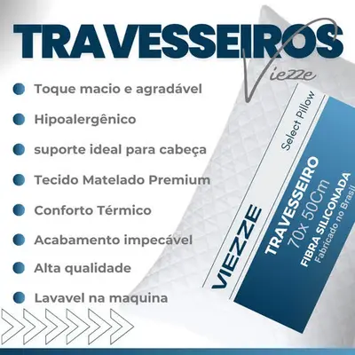 foto de Kit 2 Travesseiros Luxo Matelado Fibra Antialérgica 70x50cm Branco