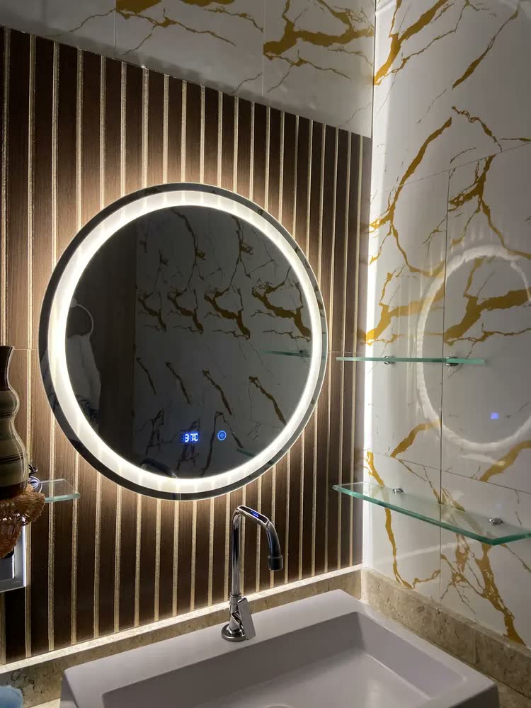 foto de espelho banheiro espelho antiembaçante Redondo led 60*60cm Desembaçante Vidro Temperado espelhos quarto Espessura de 4mm espelho anti embacante à prova de quedas espelhos decorativos sala
