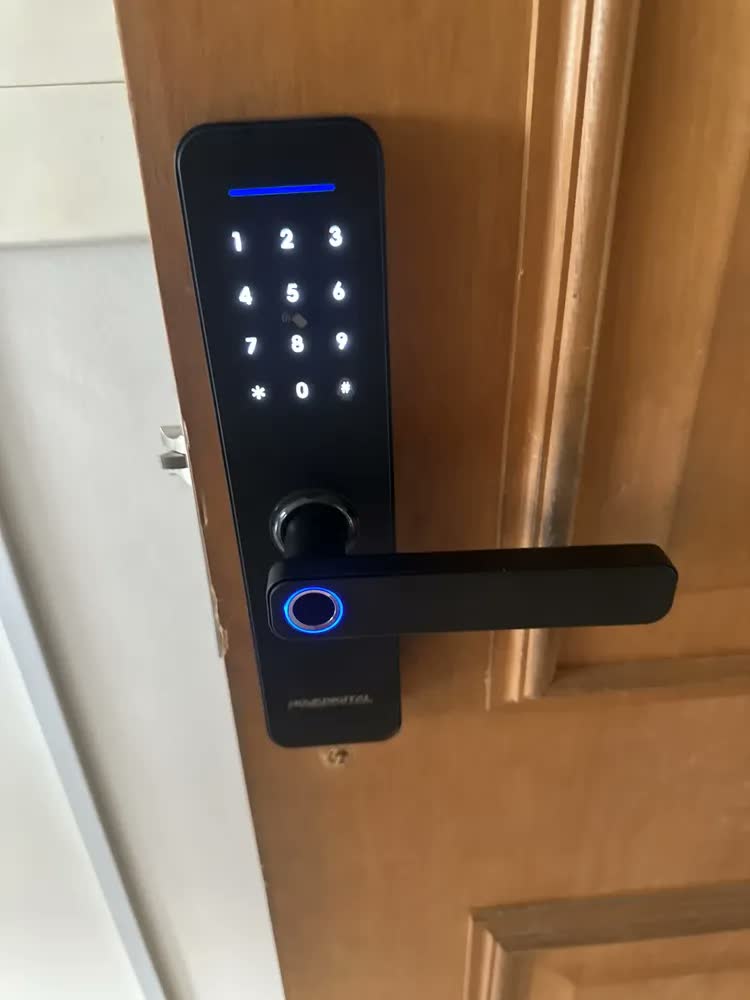 foto de Fechadura Digital Eletrônica Inteligente Wifi Novadigital Shine Biométrica Embutir Senha Cartão Magnético Touch Automação Tuya Smart Life Preta