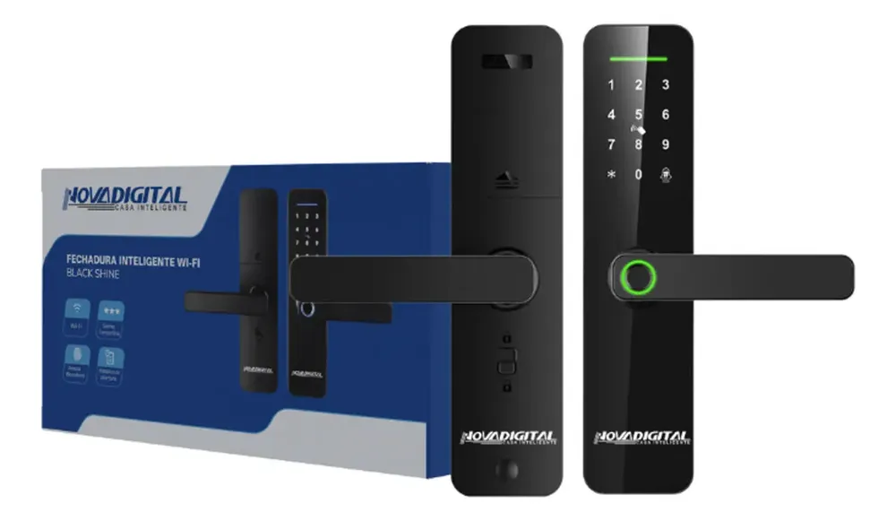 Fechadura Digital Eletrônica Inteligente Wifi Novadigital Shine Biométrica Embutir Senha Cartão Magnético Touch Automação Tuya Smart Life Preta