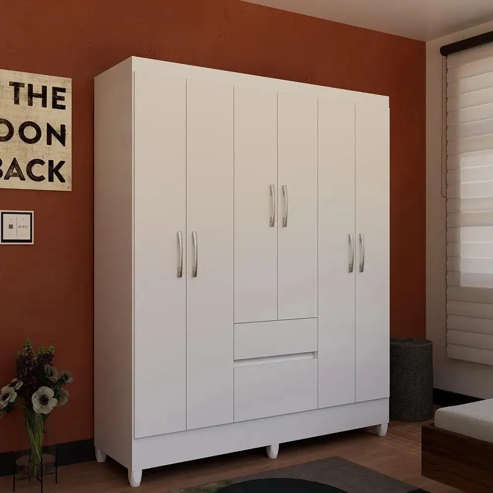 Guarda-roupa Casal New Brusque 6 Portas 2 Gavetas Bartira - Branco