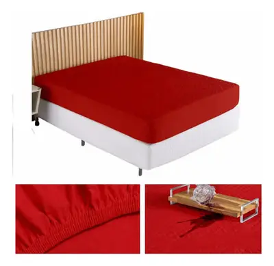 foto de Capa Impermeável Para Colchão Casal, King, Queen Ou Solteiro Vermelho Matelassê Ultrassônico Acolchoado Impermeável