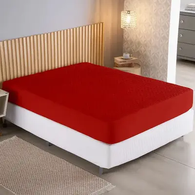 foto de Capa Impermeável Para Colchão Casal, King, Queen Ou Solteiro Vermelho Matelassê Ultrassônico Acolchoado Impermeável