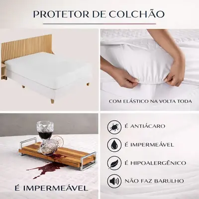 foto de Capa Impermeável Para Colchão Casal, King, Queen Ou Solteiro Branco Matelassê Ultrassônico Acolchoado Impermeável