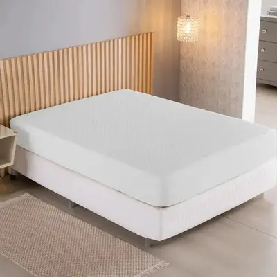 foto de Capa Impermeável Para Colchão Casal, King, Queen Ou Solteiro Branco Matelassê Ultrassônico Acolchoado Impermeável