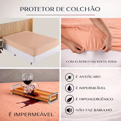 foto de Capa Impermeável Para Colchão Casal, King, Queen Ou Solteiro Rosê Matelassê Ultrassônico Acolchoado Impermeável