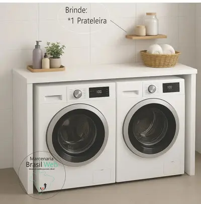 foto de Bancada Para Embutir Máquinas Lavanderia Lava E Seca Cor Branco