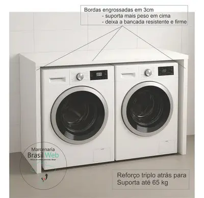 foto de Bancada Para Embutir Máquinas Lavanderia Lava E Seca Cor Branco