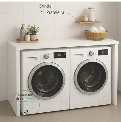 foto de Bancada Para Embutir Máquinas Lavanderia Lava E Seca Cor Branco