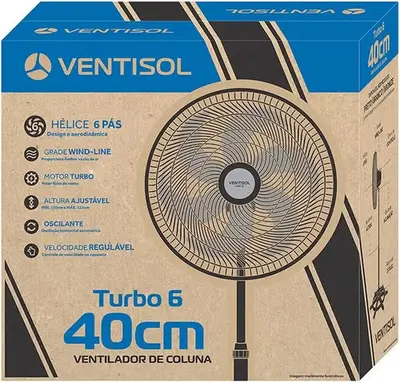 foto de Ventilado De Coluna Turbo 6 Pás 40cm Preto Ventisol Diâmetro 40 Cm Frequência 80 Watts