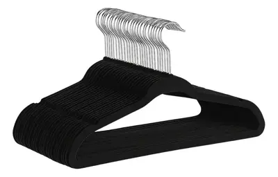 foto de Cabide Veludo Preto Antiderrapante Slim Kit 50 Unidades Com Gancho Giratório