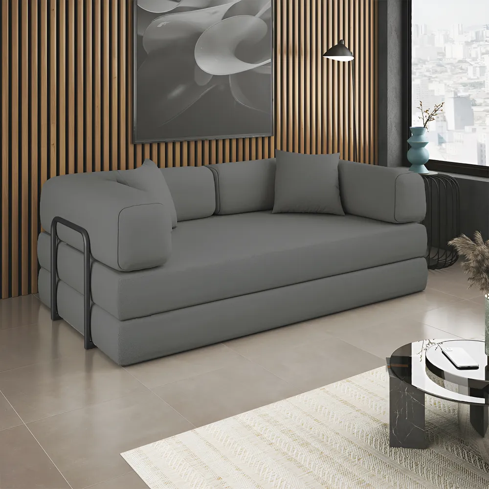 foto de Sofá Cama Colchão Casal Compact Air Confortável Moderno Sala Grafite Balaqui Decor