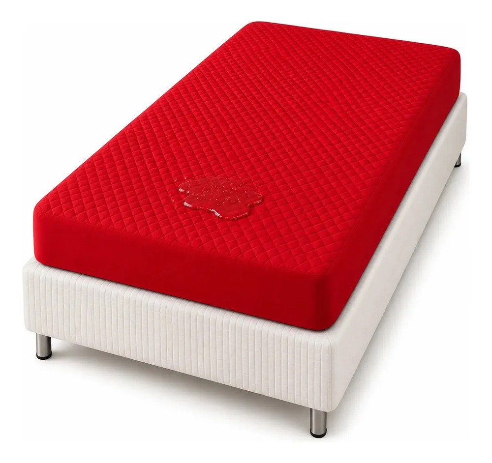 Capa Impermeável Para Colchão Casal, King, Queen Ou Solteiro - Vermelho - Matelassê Ultrassônico Acolchoado Impermeável - Solteiro