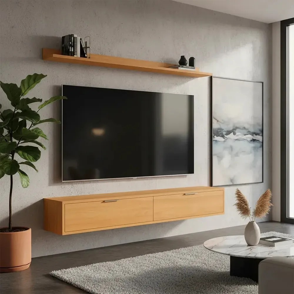 Rack Tv 75 Pol. Suspenso 180cm 2 Portas Lila Cinamomo Z49 - Cinamomo