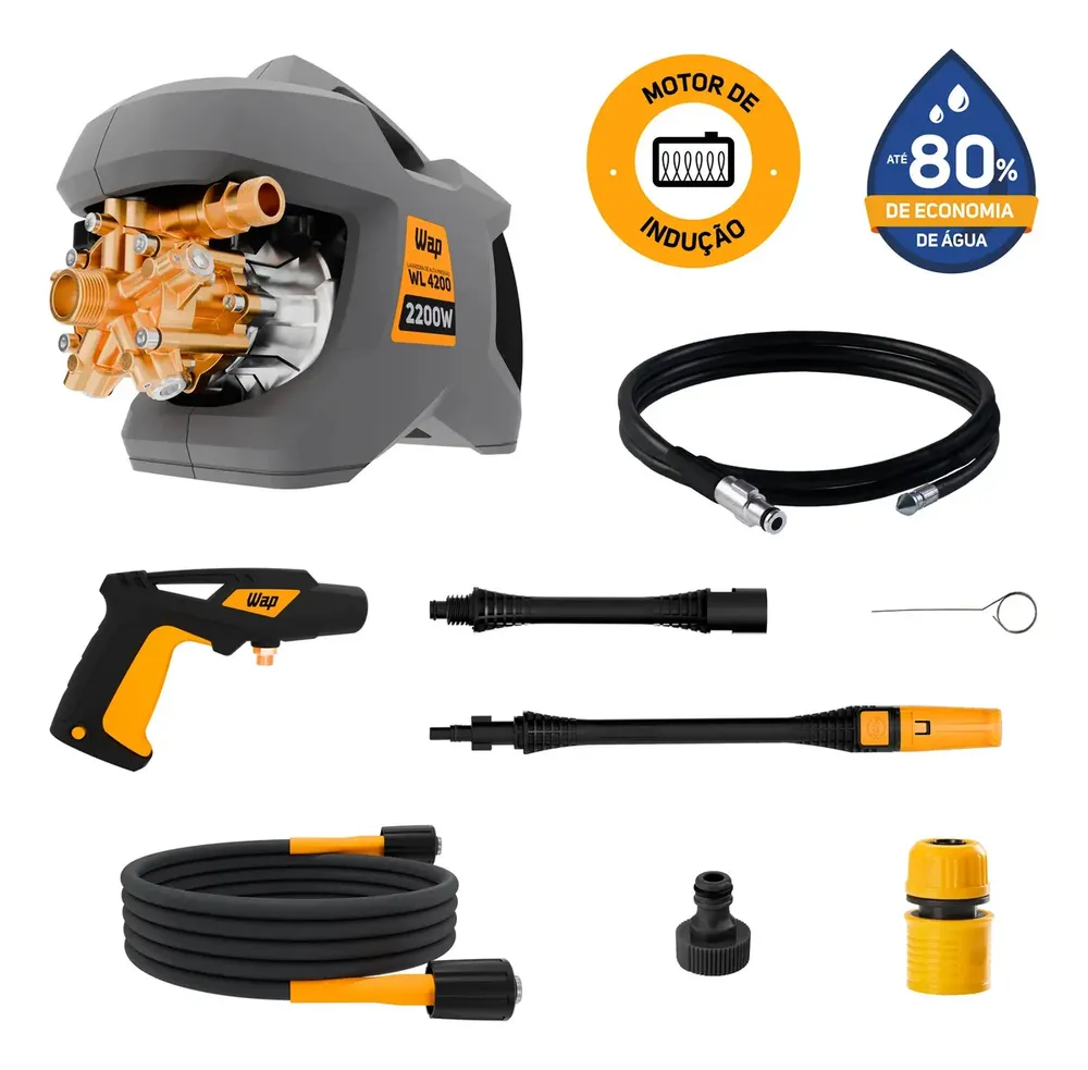 Lavadora e Desobstruidora de Alta Pressão WAP WL 4200 Ultra 5 Pistões 2200w 1305psi 510l/h Com Jato Regulável e Motor de Indução 127V