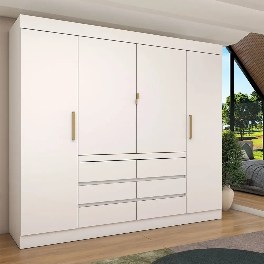 Guarda roupa Casal Luxúria 4 Portas 6 Gavetas Branco