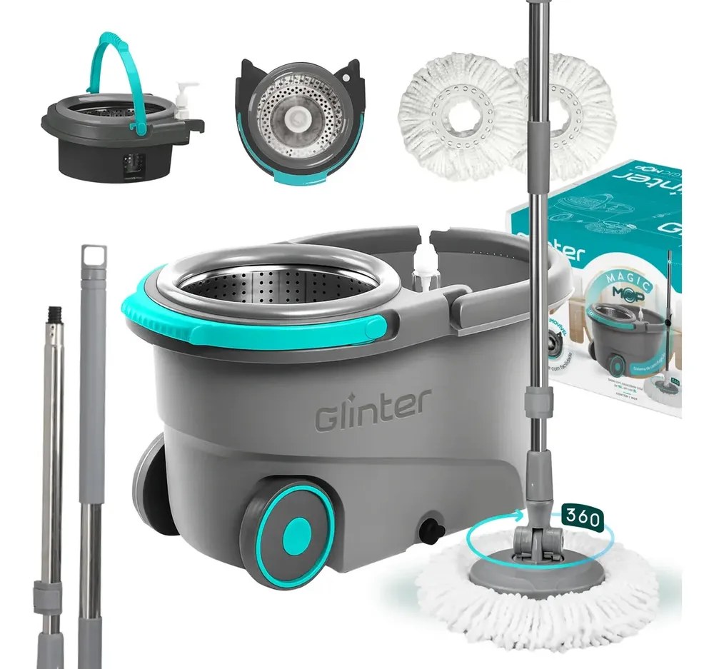 Mop Profissional Inox 16l Com 2 Refis De Microfibra Glinter
