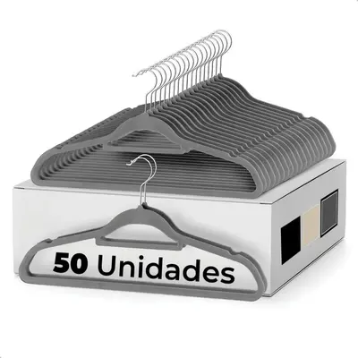 foto de Vittak Kit 50 Cabides Adulto Veludo De Roupas Antideslizante Slim Cor Cinza