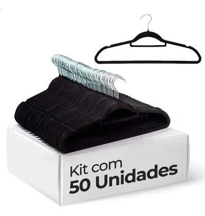 foto de Vittak Kit 50 Cabides Veludo De Roupa Antideslizante Slim Adulto Cor Preto