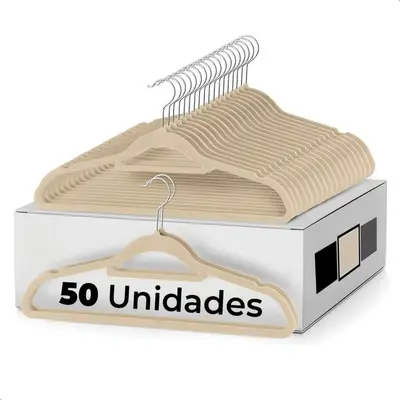 foto de Vittak Kit 50 Cabides Veludo Adulto Slim Antideslizante Organizador Roupas Cor Bege