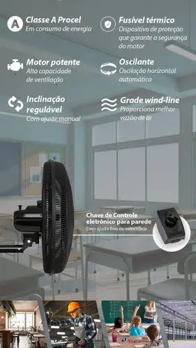 foto de Ventilador De Parede Ventisol New Azul 3 Velocidades Estrutura Preto Diâmetro 50 Cm Material Das Pás Plástico