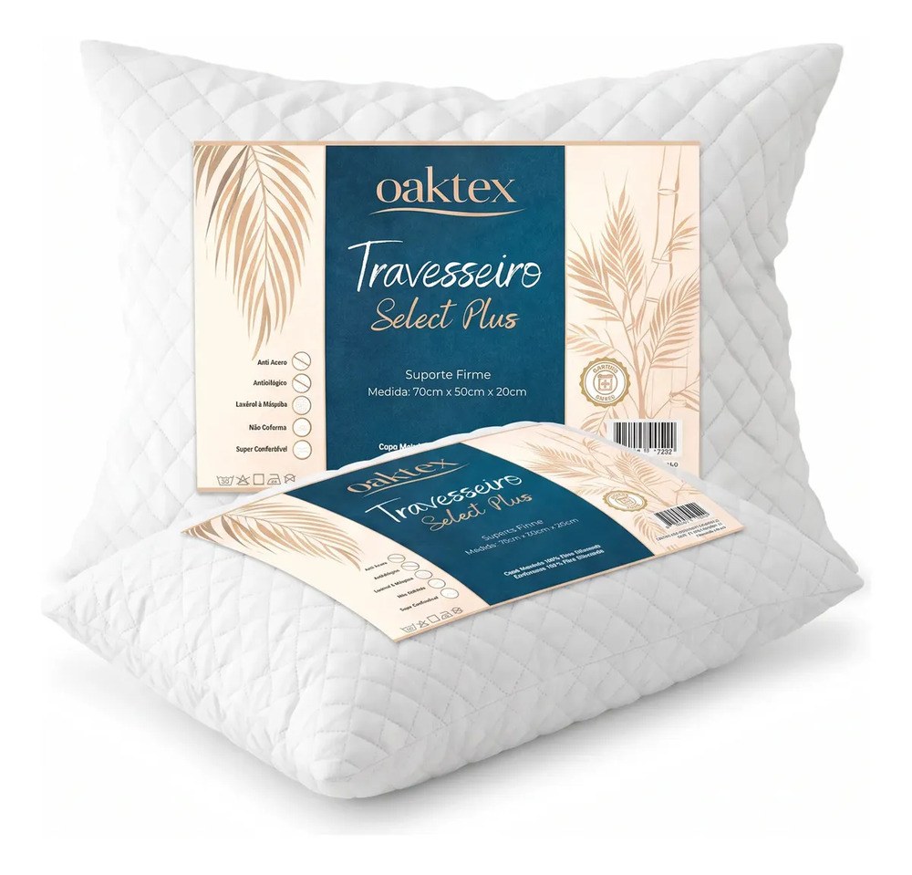Kit C/2 Travesseiros Luxo Matelado Fibra Antialérgica 50x70