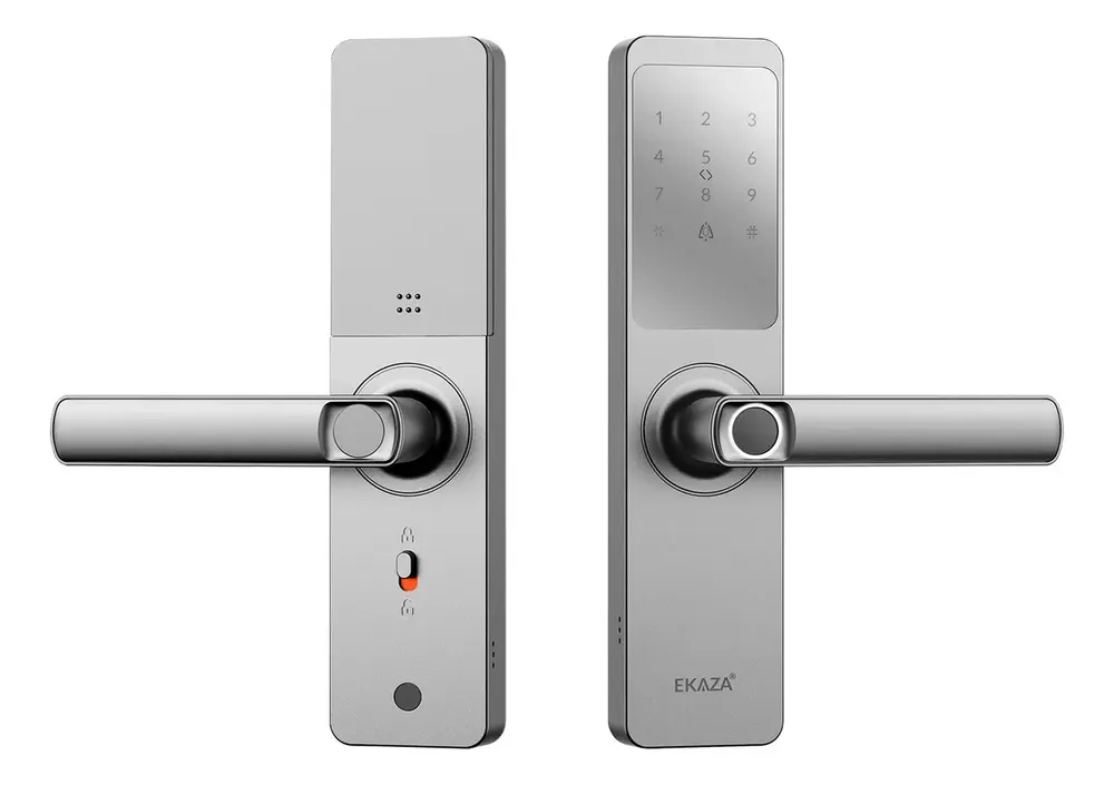 foto de Fechadura Digital Inteligente Biometria Lyra Wifi Ekaza Alumínio Prateado