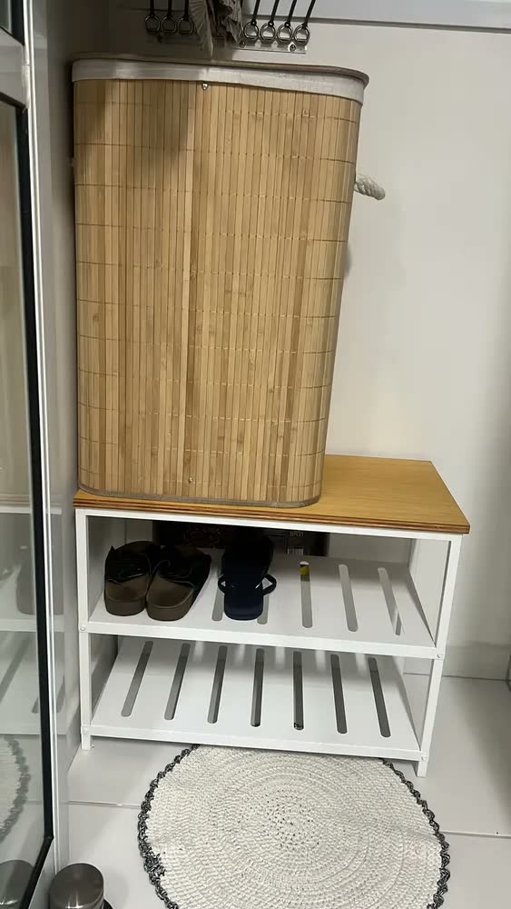 foto de Sapateira Banco Industrial Love Loft Ferro e Madeira Branco 60cm Com Assento