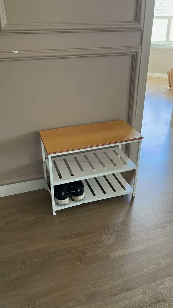 foto de Sapateira Banco Industrial Love Loft Ferro e Madeira Branco 60cm Com Assento