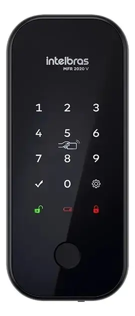foto de Intelbras MFR 2020 V Fechadura Inteligente Sobrepor Acesso Biométrico Senha 100 Tags App Controle Remoto Cor Preta