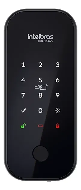 Intelbras MFR 2020 V Fechadura Inteligente Sobrepor Acesso Biométrico Senha 100 Tags App Controle Remoto Cor Preta