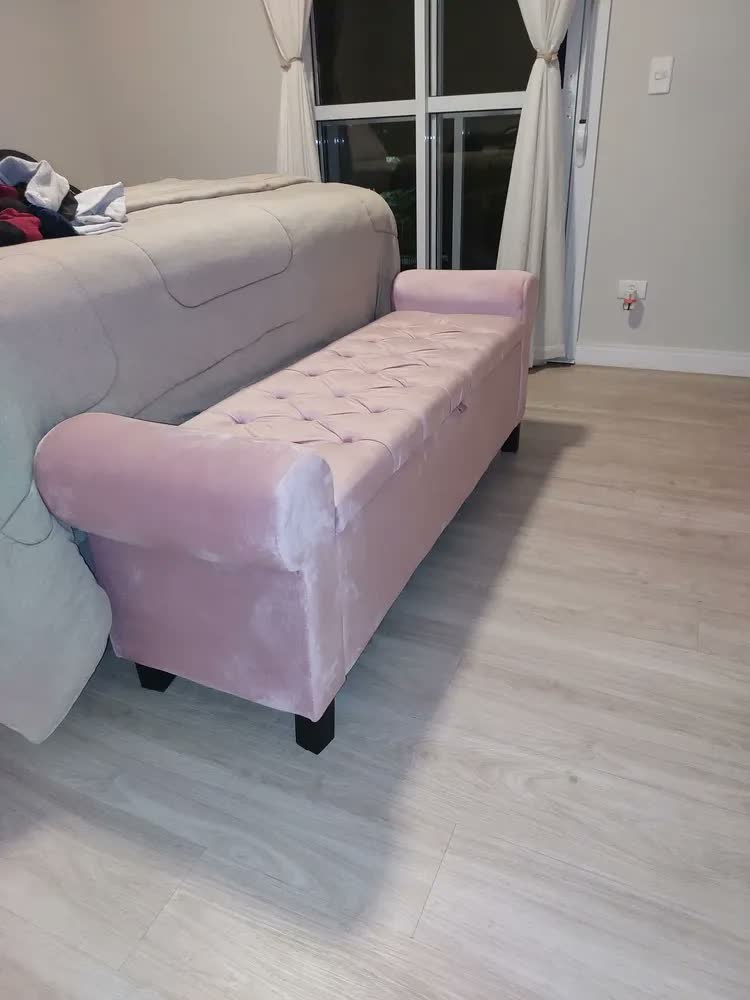 foto de Sapateira Banco Bau Organizador Madrid 155cm Queen Veludo Cor Cinza