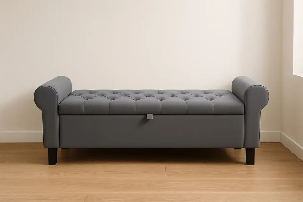 foto de Sapateira Banco Bau Organizador Madrid 155cm Queen Veludo Cor Cinza