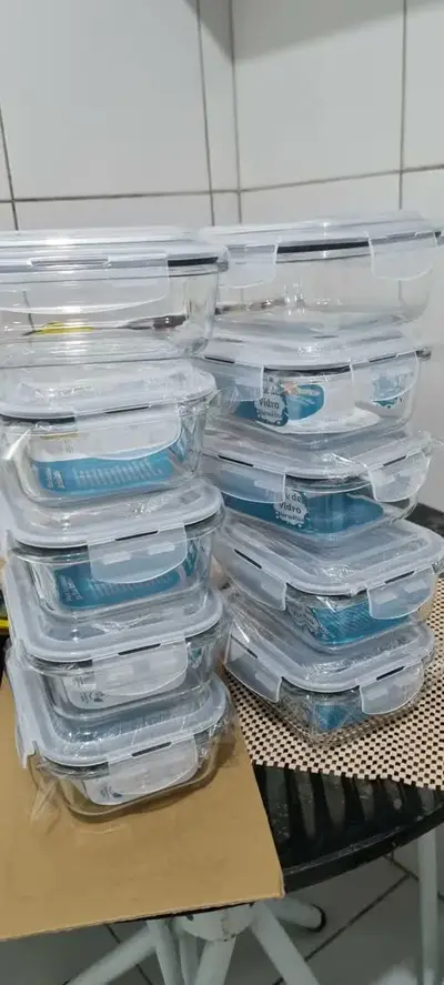 foto de Kit 10 Potes Vidro Hermético Aristus 640ml Marmita Anti Vazamento Forno Micro-ondas Freezer Tampa 4 Travas - Cinza