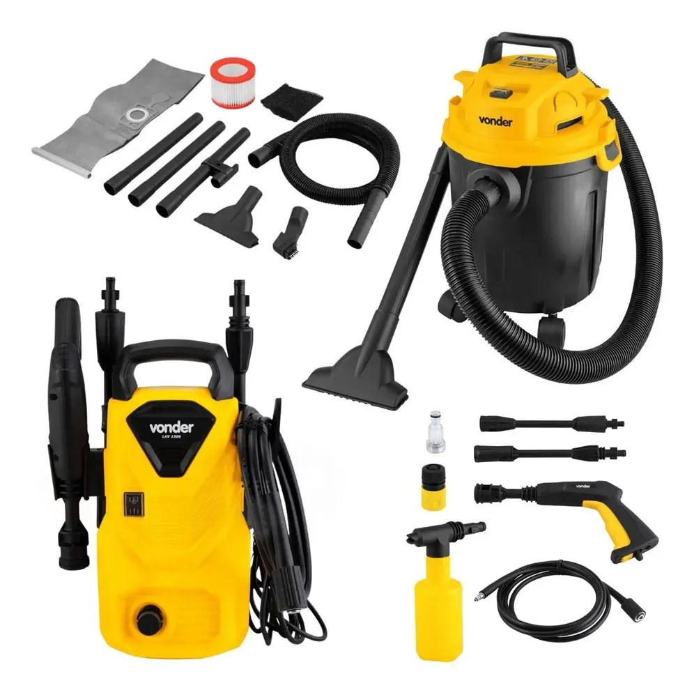 Lavadora Alta Pressão Lav1300 + Aspirador Apv1010 - Vonder Cor Amarelo