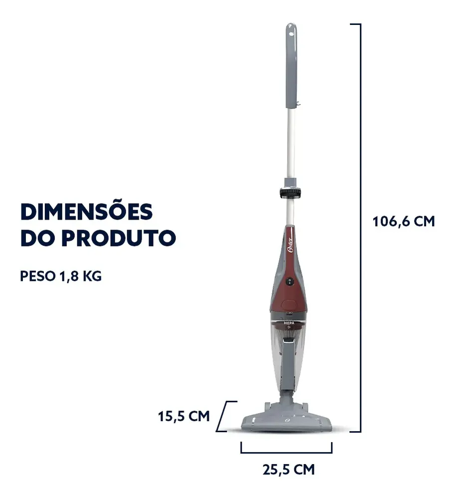 Aspirador De Pó Vertical Oster, 2 Em 1, Oasp610-127 Cinza