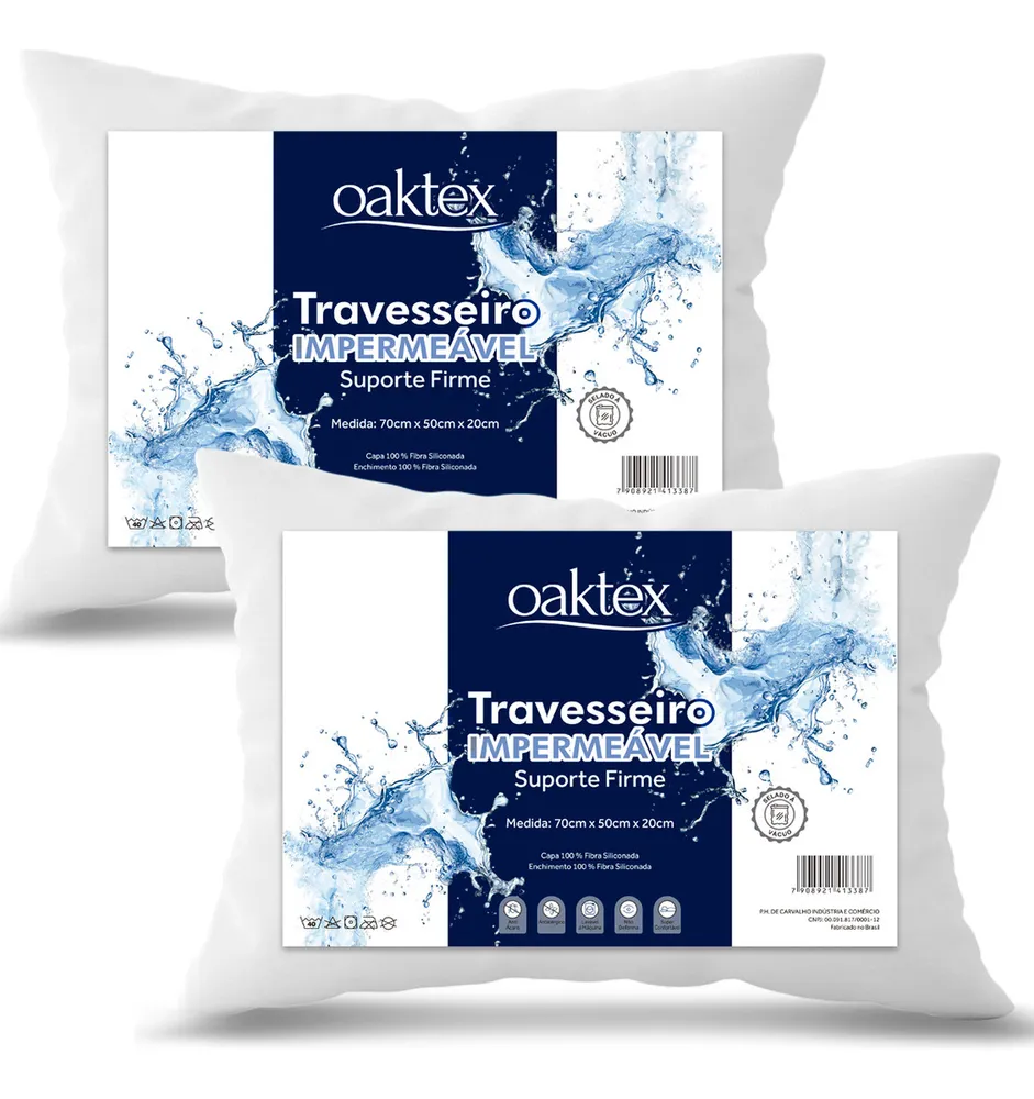 Kit C/2 Travesseiros Antialérgico Impermeável 50x70 Lavável Branco