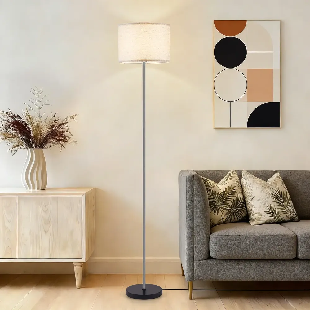 foto de Luminária De Chão, Moderna Com Cúpula De Tecido E27, Abajur De Piso Decorativa Com Luz Suave E Ajuste De Cor, Design Minimalista Para Sala De Estar, Quarto E Escritório, Tieesa Preto