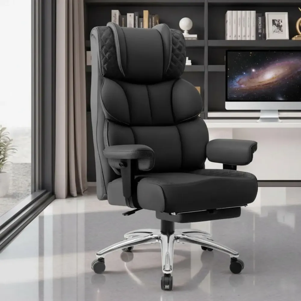 foto de Cadeira De Escritorio Poltrona Berlim Gamer Ergonômica Couro Sintético Pillow Top Reclinável Suporte Lombar Apoio De Pés E Braços Macio Resistente Suporta 200kg Luvinco