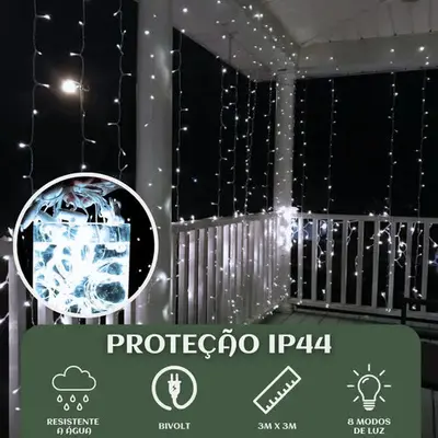 foto de Pisca Cortina 300 Leds 3x3m Usb Ip44 8 Modos Iluminação Luzes Fada Decoração De Natal Festa Branco Frio Luvinco