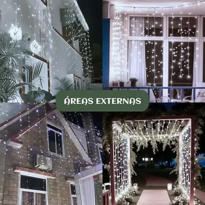 foto de Pisca Cortina 300 Leds 3x3m Usb Ip44 8 Modos Iluminação Luzes Fada Decoração De Natal Festa Branco Frio Luvinco