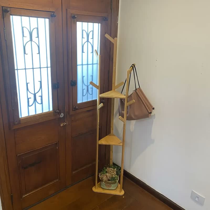 foto de Mancebo Cabideiro Bambu Chão Arara Roupas Prateleira 165cm Bambu Marrom